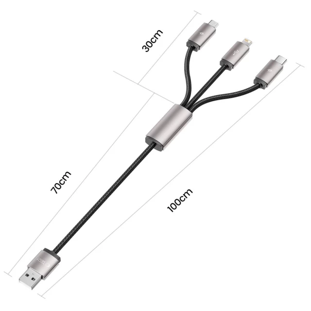 Кабель Tech-Protect UltraBoost 3-in-1 USB-A to Lightning | USB-C | micro-USB 1m Grey (5906203691272)