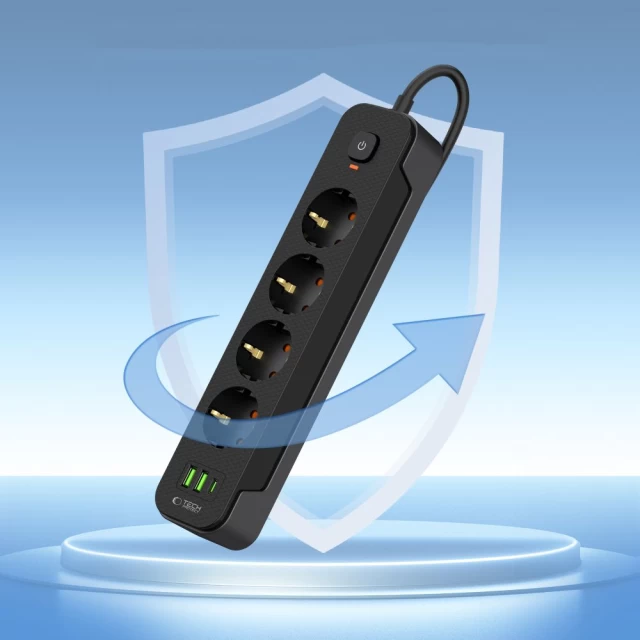 Мережевий подовжувач Tech-Protect PCL4X3 2xUSB-A | USB-C | 4xSocket 2m Black (5906302310593)