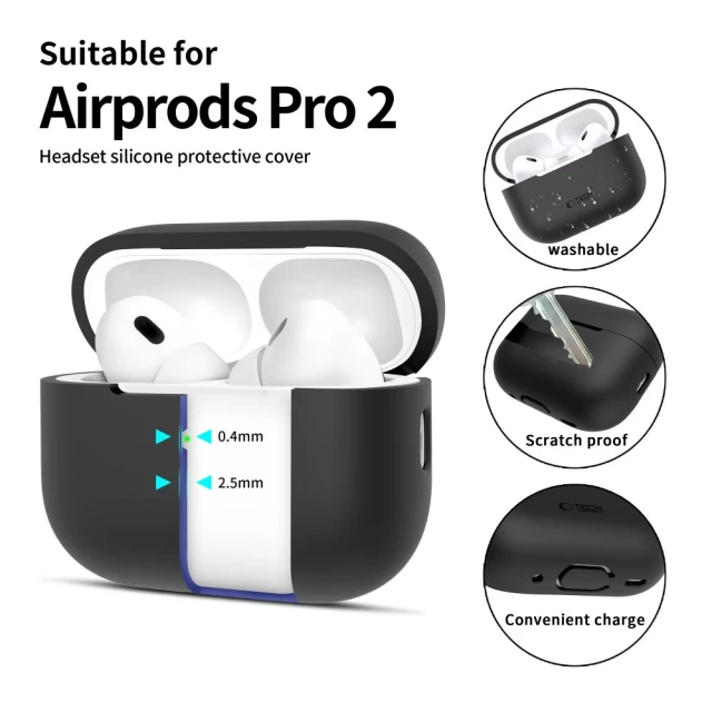 Чехол для наушников Tech-Protect Silicone для AirPods Pro 2 | 1 Black (5906302313655)