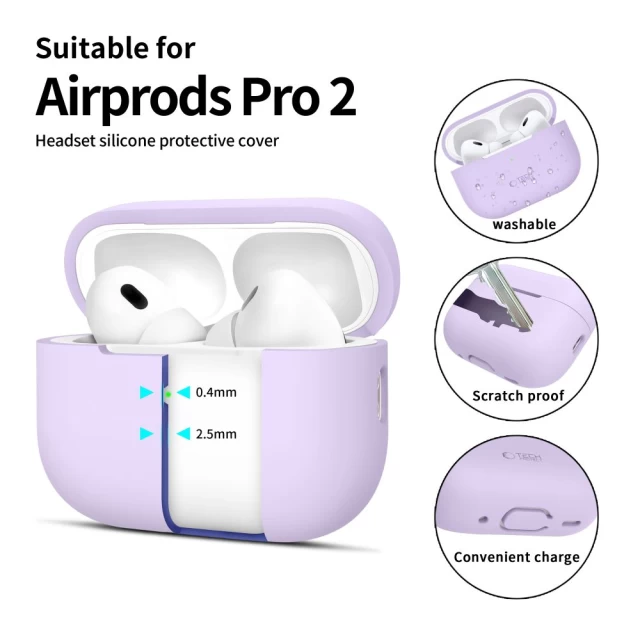 Чехол для наушников Tech-Protect Silicone для AirPods Pro 2 | 1 Lavender (5906302313662)