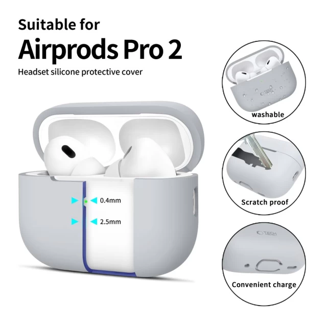 Чехол для наушников Tech-Protect Silicone для AirPods Pro 2 | 1 Crayon Grey (5906302313679)