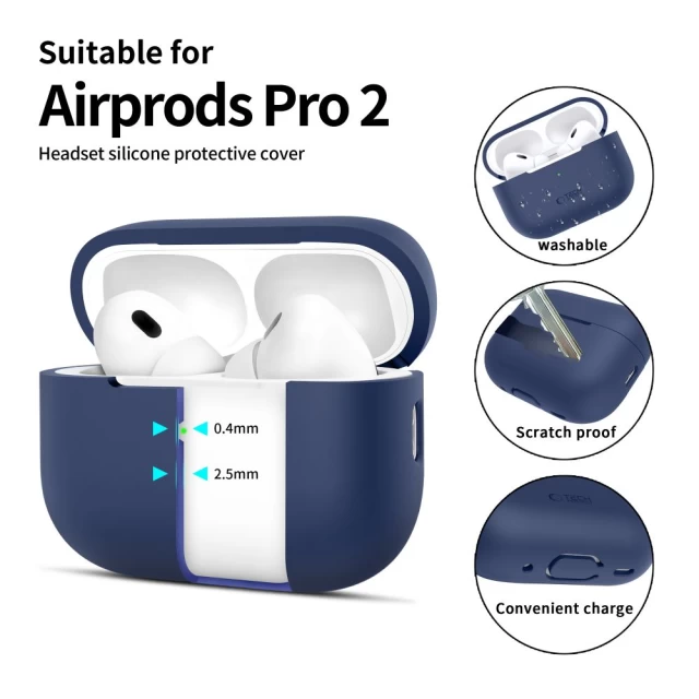 Чехол для наушников Tech-Protect Silicone для AirPods Pro 2 | 1 Navy Blue (5906302313686)