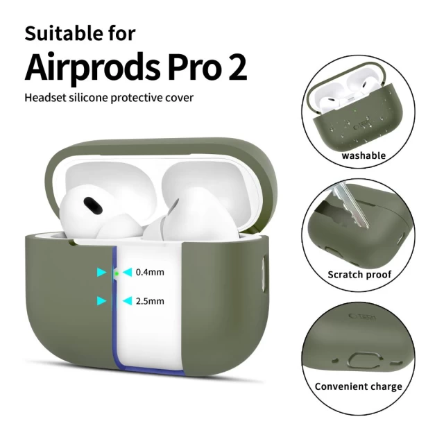 Чехол для наушников Tech-Protect Silicone для AirPods Pro 2 | 1 Olive Green (5906302313693)