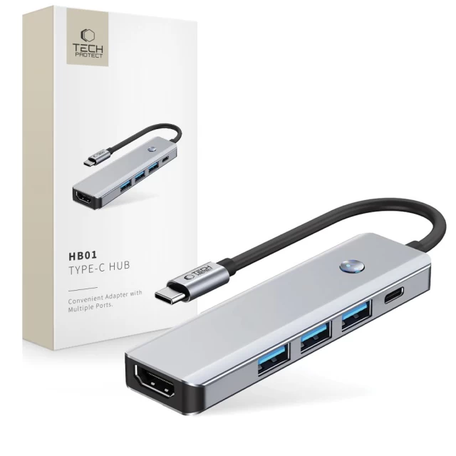 USB-хаб Tech-Protect HB01 5-in-1 USB-C to 3xUSB-A | HDMI 4K 60Hz | USB-C Space Grey (5906302360529)