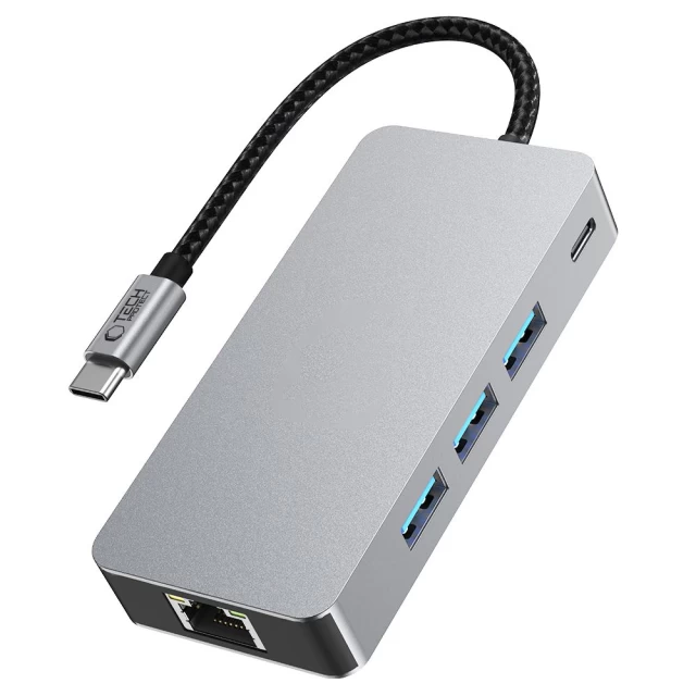 USB-хаб Tech-Protect HB05 9-in-1 USB-C to 3xUSB-A | HDMI 4K 60Hz | SD/TF | RJ45 | USB-C Space Grey (5906302360543)