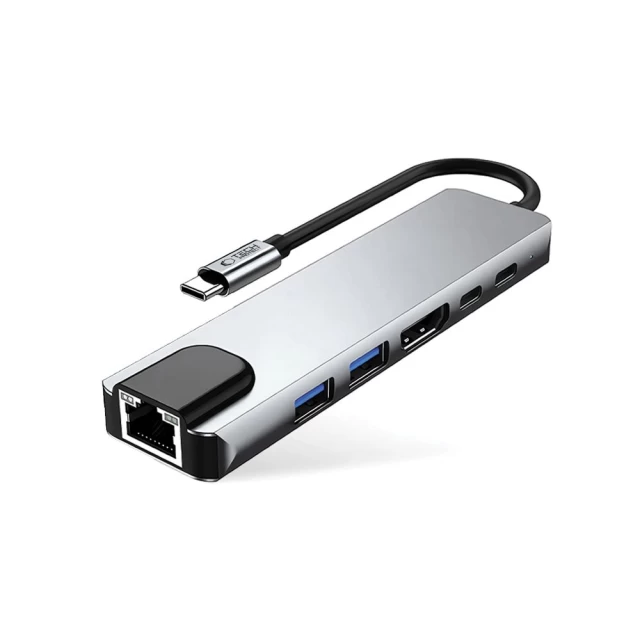 USB-хаб Tech-Protect HB02 6-in-1 USB-C to 2xUSB-A | 2xUSB-C | HDMI 4K 30Hz | RJ45 Space Grey (5906302360574)