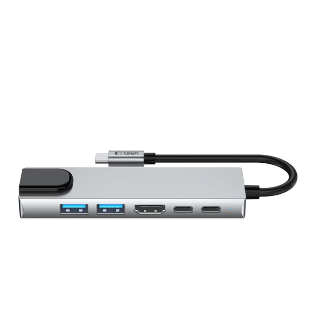 USB-хаб Tech-Protect HB02 6-in-1 USB-C to 2xUSB-A | 2xUSB-C | HDMI 4K 30Hz | RJ45 Space Grey (5906302360574)