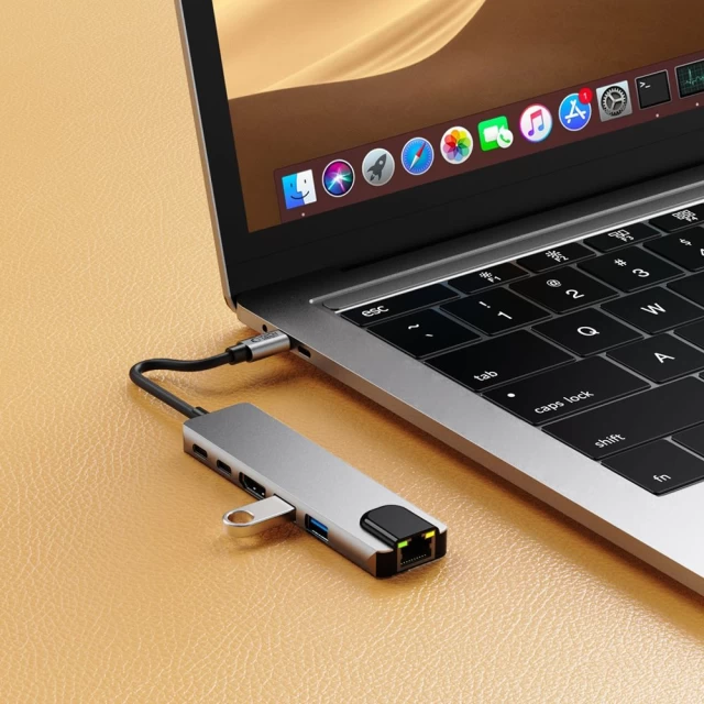 USB-хаб Tech-Protect HB02 6-in-1 USB-C to 2xUSB-A | 2xUSB-C | HDMI 4K 30Hz | RJ45 Space Grey (5906302360574)