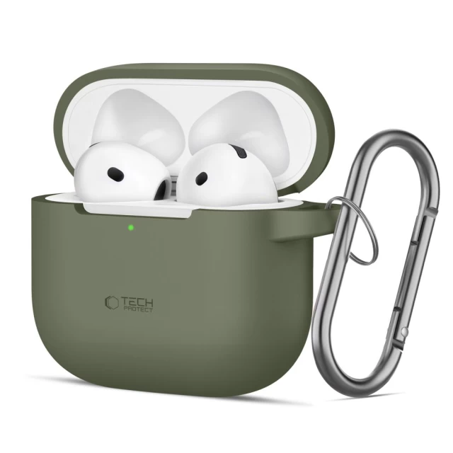 Чохол для навушників Tech-Protect Silicone Hook для AirPods 4 Olive Green (5906302370085)