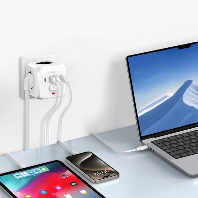 Переходник сетевой Tech-Protect PCL3X4 2xUSB-A/2xUSB-C/3xSocket White (5906302372096)