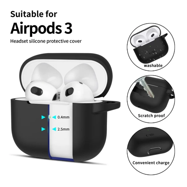 Чехол для наушников Tech-Protect Silicone Hook для AirPods 3 Black (5906302375073)