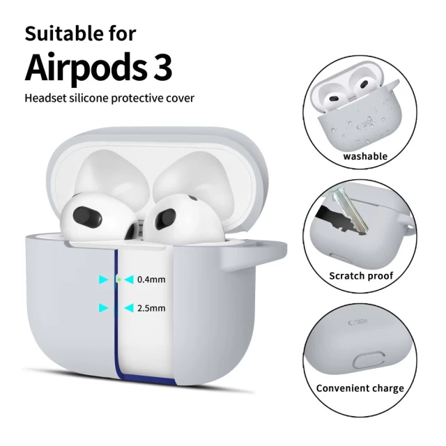 Чехол для наушников Tech-Protect Silicone Hook для AirPods 3 Crayon Grey (5906302375097)