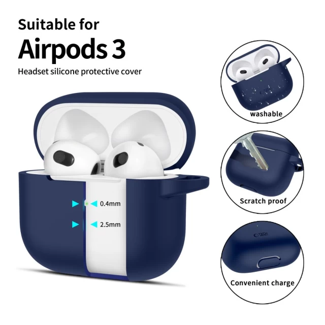 Чехол для наушников Tech-Protect Silicone Hook для AirPods 3 Navy Blue (5906302375103)