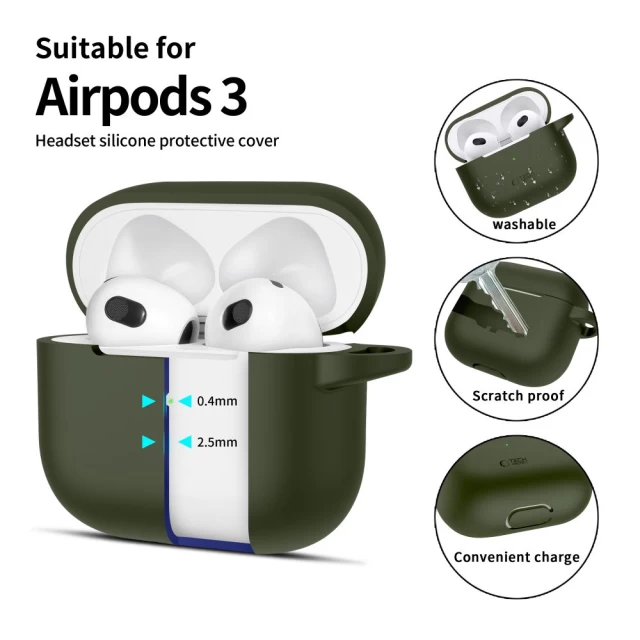 Чехол для наушников Tech-Protect Silicone Hook для AirPods 3 Olive Green (5906302375110)