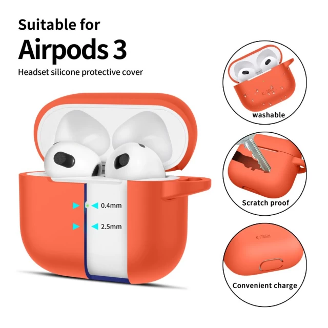 Чехол для наушников Tech-Protect Silicone Hook для AirPods 3 Neon Orange (5906302375134)