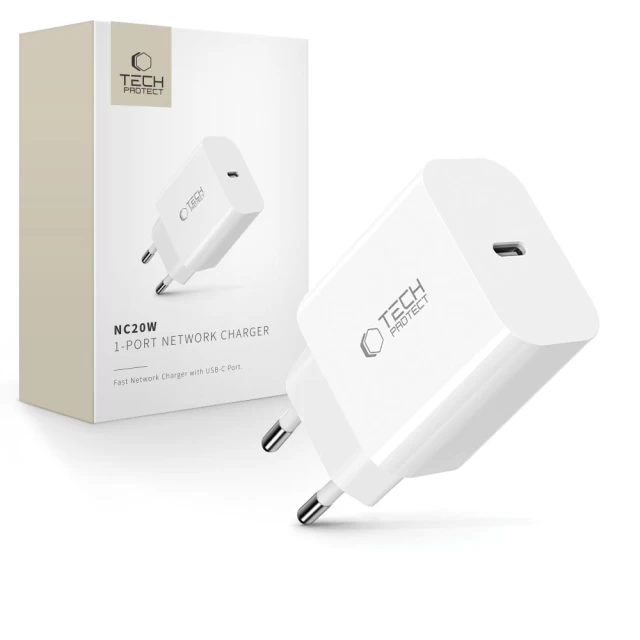 Сетевое зарядное устройство Tech-Protect NC20W PD 20W USB-C White (5906302380985)