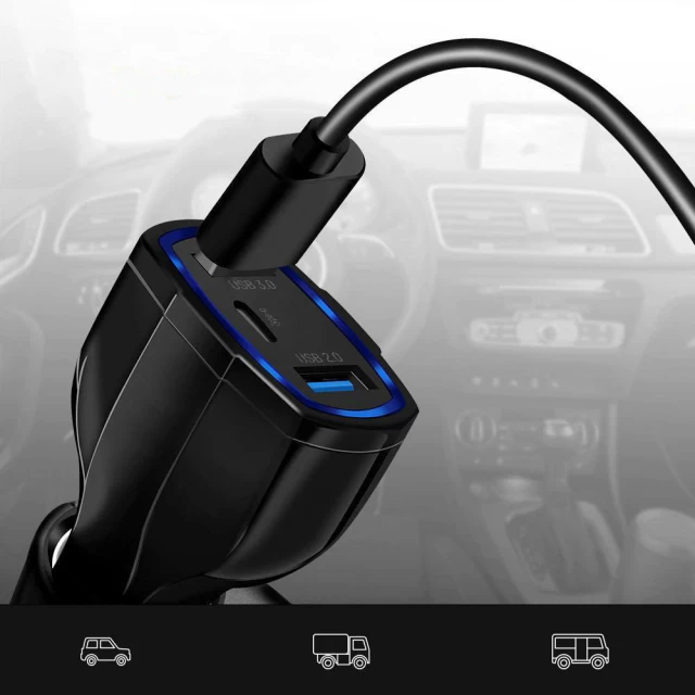 Автомобильное зарядное устройство Wozinsky Quick Charge 24W 2xUSB-A/USB-C Black (WCC-01)