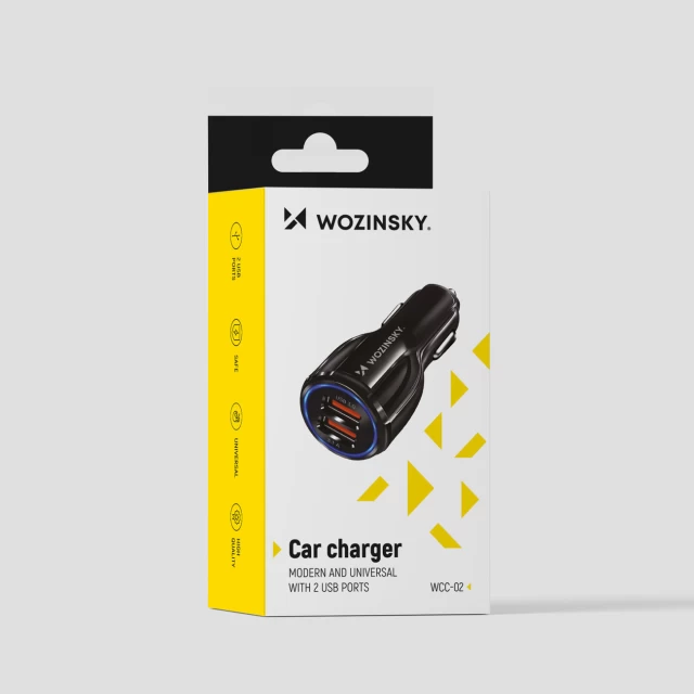 Автомобильное зарядное устройство Wozinsky Quick Charge 24W 2xUSB-A Black (WCC-02)