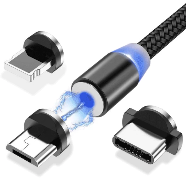 Кабель Wozinsky Magnetic 3-in-1 100W USB-A to USB-C/Lightning/Micro-USB 1m Black (WMC-01)