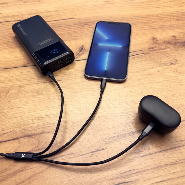 Кабель Wozinsky 3-in-1 USB-A to USB-C/Lightning/Micro-USB 1.25m Black (5907769301131)