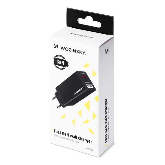 Сетевое зарядное устройство WozinskyQC/PD 65W USB-C | USB-A Black (WWCG01)