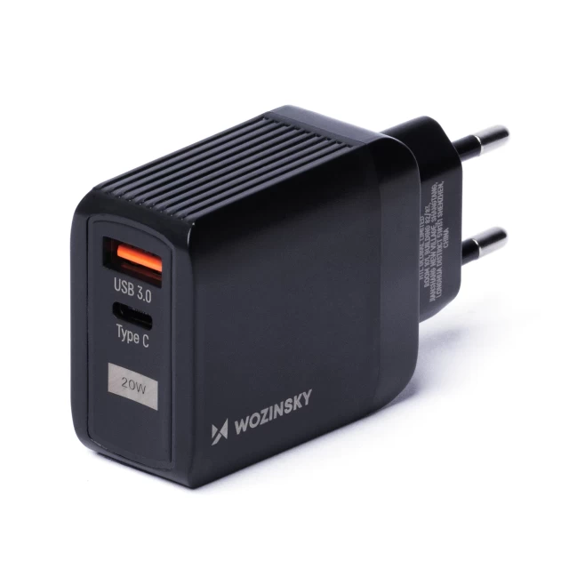 Сетевое зарядное устройство Wozinsky 20W USB-C | USB-A Black (WWC001)