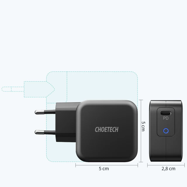 Сетевое зарядное устройство Choetech PD 60W USB-C with USB-C to USB-C Cable Black (Q6006)