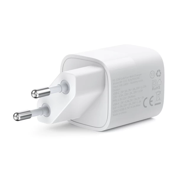 Мережевий зарядний пристрій Choetech QC 33W USB-C | USB-A White (PD5006-EU-WH)