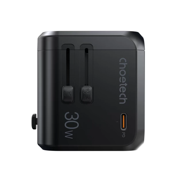 Мережевий зарядний пристрій Choetech Universal GaN Travel FC 30W USB-C | 3xUSB-A Black (PD5008)