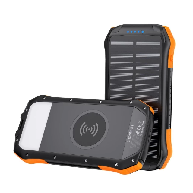 Портативное зарядное устройство с солнечной батареей Choetech Qi 2x USB-A/USB-C 5W 10000mAh Orange (01.01.04.XX-B659-OR)