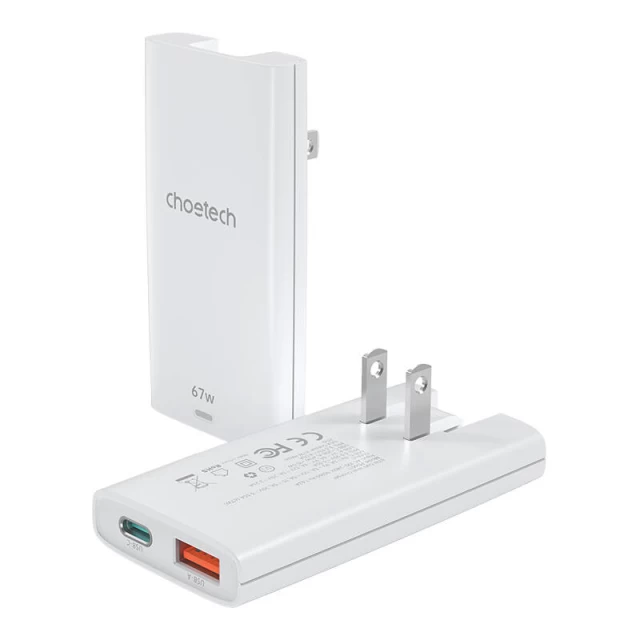 Сетевое зарядное устройство Choetech GaN Slim PD 65W USB-C | USB-A White (PD6011)