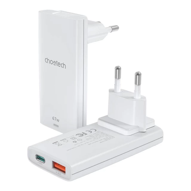 Мережевий зарядний пристрій Choetech GaN Slim PD 65W USB-C | USB-A White (PD6011)