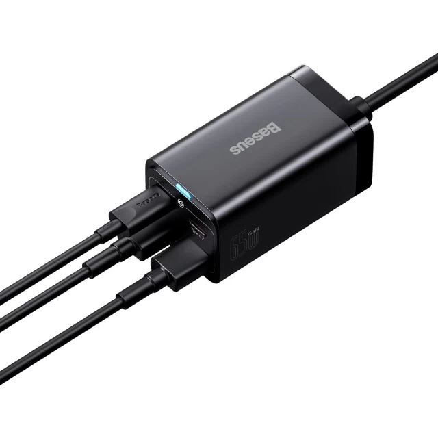 Мережевий зарядний пристрій Baseus GaN3 Pro 65W 2xUSB-C | 2xUSB-A with USB-C to USB-C Cable Black (CCGP040101)