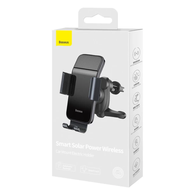 Автотримач Baseus Smart Solar Power Wireless Car Mount Electric Holder Black (SUZG000001)