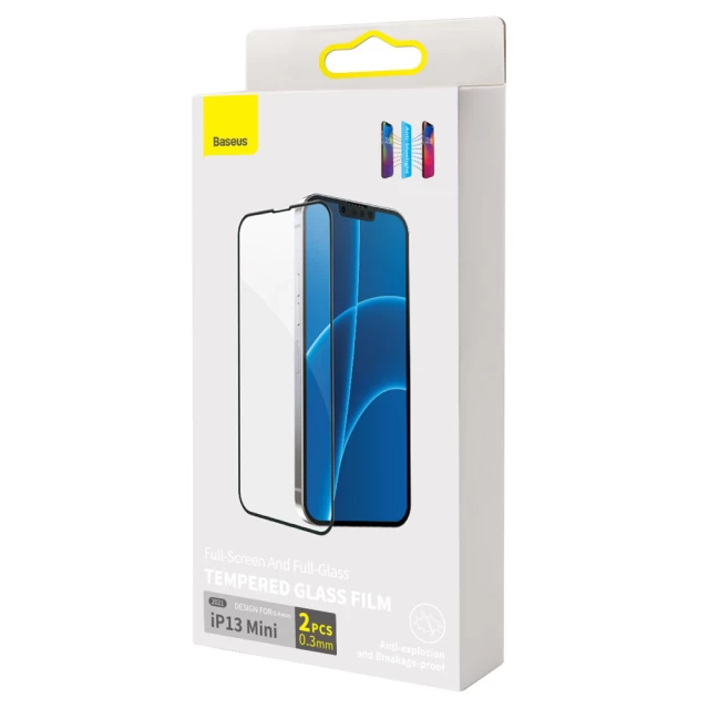 Захисне скло Baseus Anti-Blue Light 0.3 mm для iPhone 13 mini Black (2 Pack) (SGQP010301)