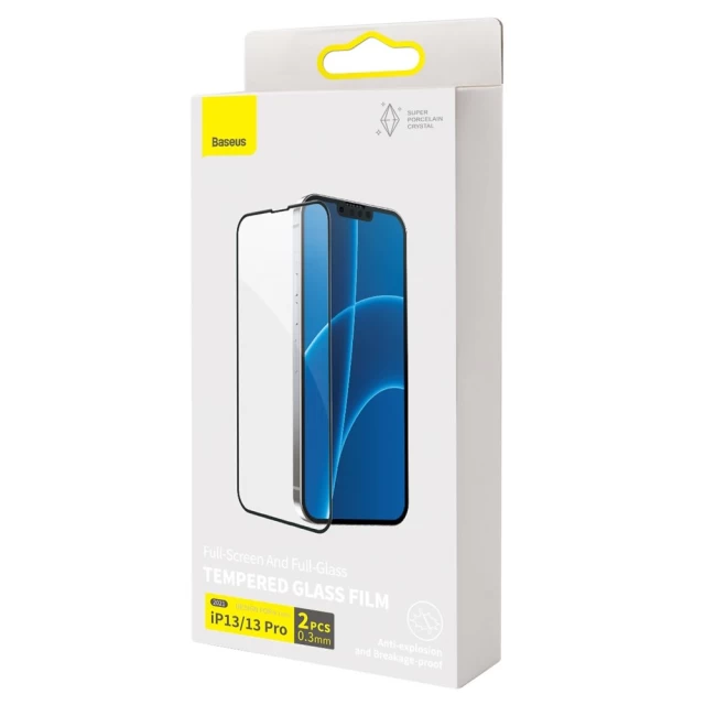 Защитное стекло Baseus Full Screen Super Porcelain 0.3 mm для iPhone 13 | 13 Pro Black (2 Pack) (SGQP030101)