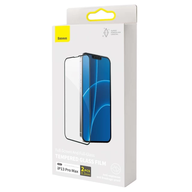 Защитное стекло Baseus Full Screen Super Porcelain 0.3 mm для iPhone 13 Pro Max Black (2 Pack) (SGQP030201)