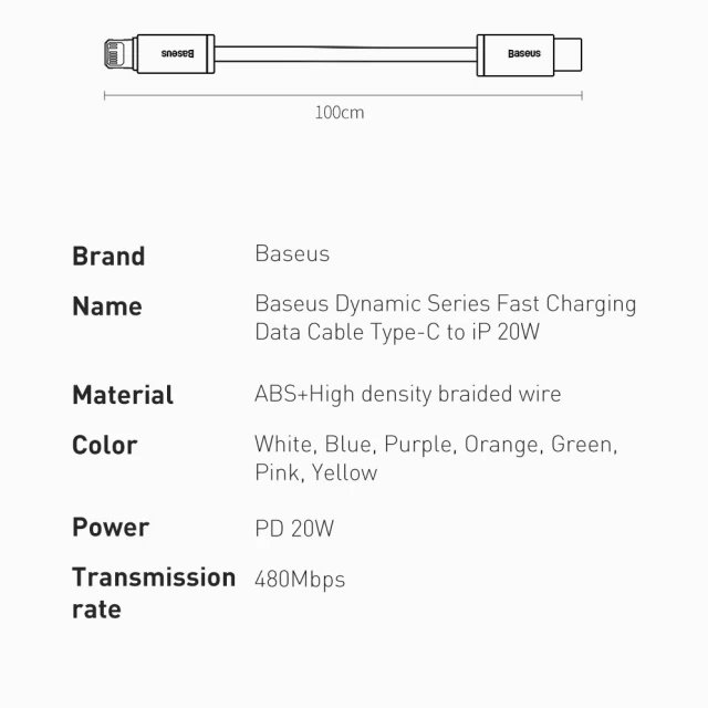 Кабель Baseus Dynamic Series USB-C to Lightning 1m Purple (CALD000005)