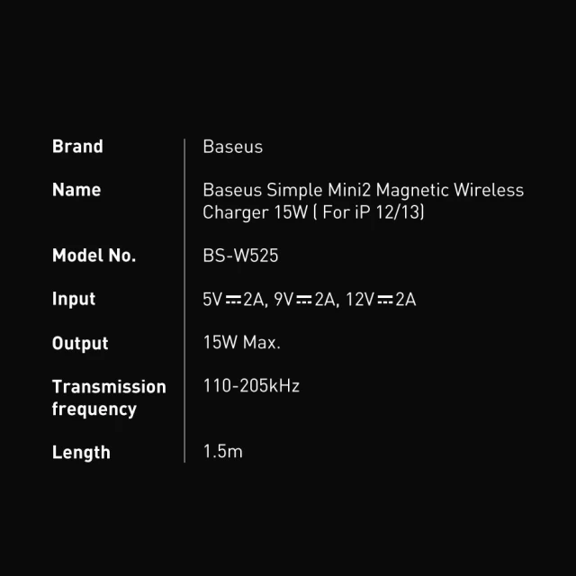 Беспроводное зарядное устройство Baseus Simple Mini 2 15W Black with MagSafe (CCJJ010001)