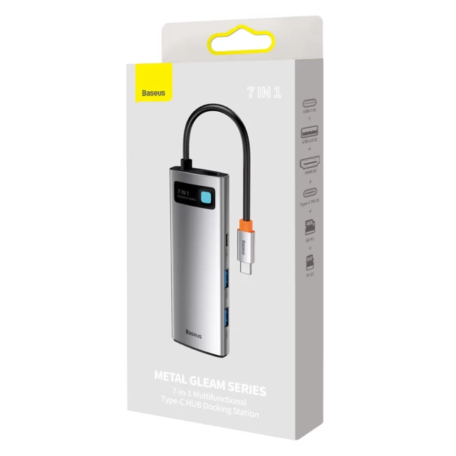 USB-хаб Baseus Metal Gleam Multifunctional 7-in-1 USB-C to 2xUSB-A/2xUSB-C/HDMI/SD/TF Grey (WKWG020113)