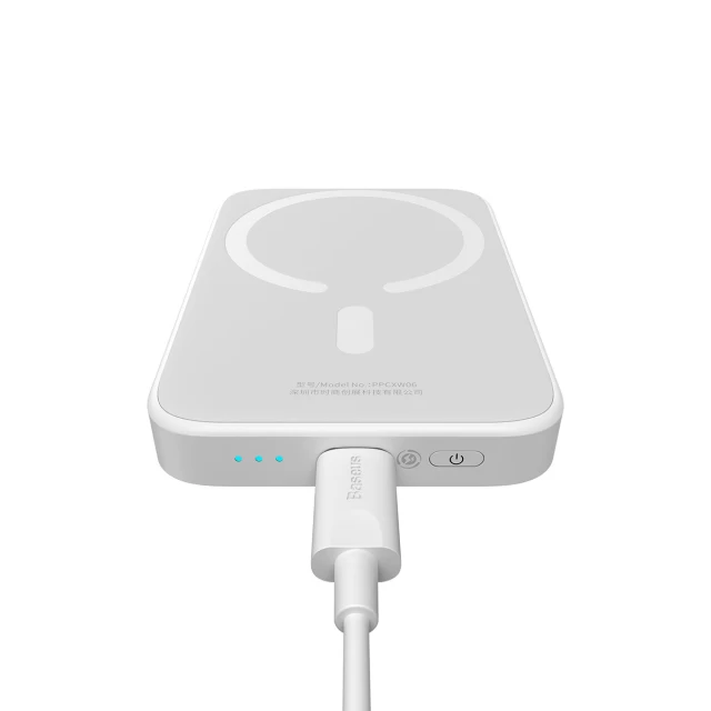 Портативное зарядное устройство Baseus Magnetic Wireless Charging 6000 mAh with USB-C to USB-C 0.5m Cable White (PPCX020002)