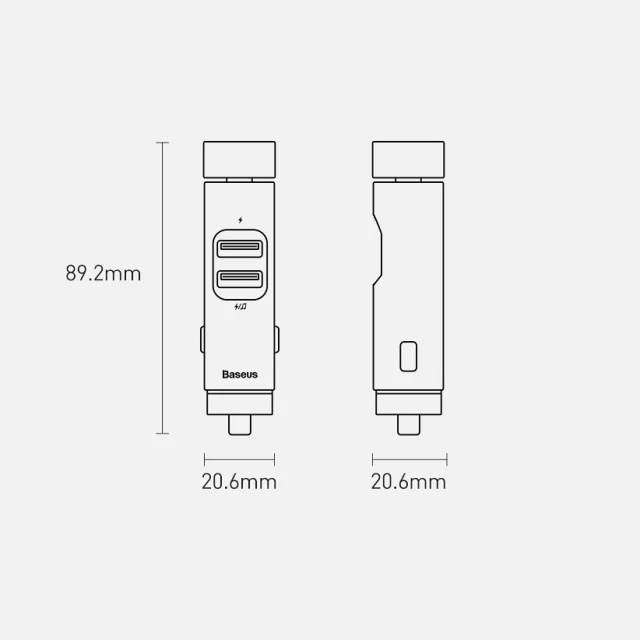 Автомобільний зарядний пристрій Baseus Energy Column FM Transmiter 18W 2xUSB-A Grey (CDNL000014)