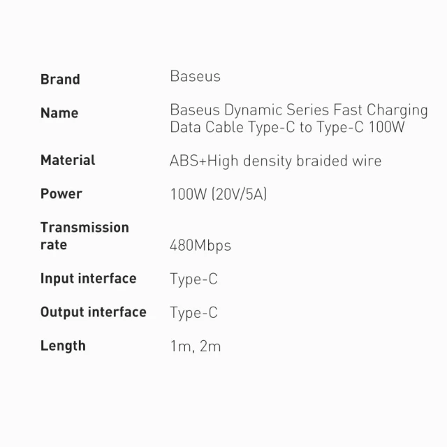 Кабель Baseus Dynamic Series USB-C to USB-C 2m Grey (CALD000316)