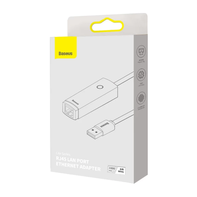 Адаптер Baseus Lite Series USB-A to Ethernet White (WKQX000102)