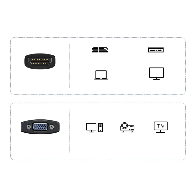 Адаптер Baseus Lite Series VGA to HDMI/Micro-USB/Jack 3.5 mm Black (WKQX010101)