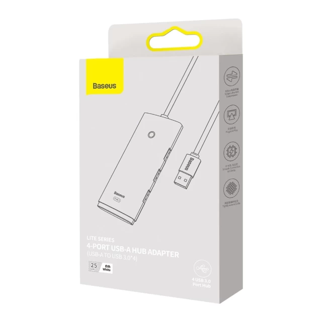 USB-хаб Baseus Lite Series Multifunctional HUB 4in1 USB - 4x USB  1.25m White (WKQX030002)