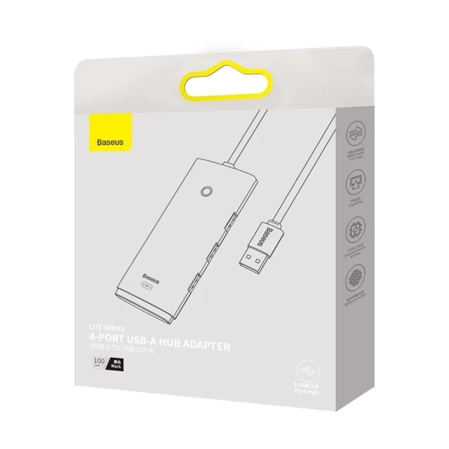 Адаптер Baseus Lite Series HUB USB-A на 4xUSB-A 3.0 5Gb Black (WKQX030101)