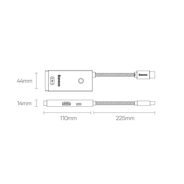 USB-хаб Baseus Lite Series Hub 5-in-1 USB-C to 3хUSB-A/USB-C/HDMI 0.2m Black (WKQX040001)