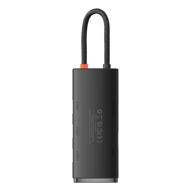 USB-хаб Baseus Lite Series Hub 5-in-1 USB-C to 3хUSB-A/USB-C/HDMI 0.2m Black (WKQX040001)