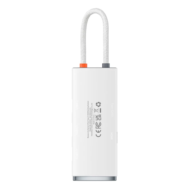 USB-хаб Baseus Lite Series Hub 5-in-1 USB-C to 3хUSB-A/USB-C/HDMI 0.2m White (WKQX040002)